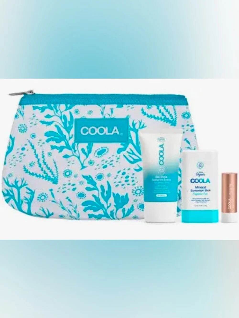COOLA Turquoise & White Floral Sunscreen Set with Pouch